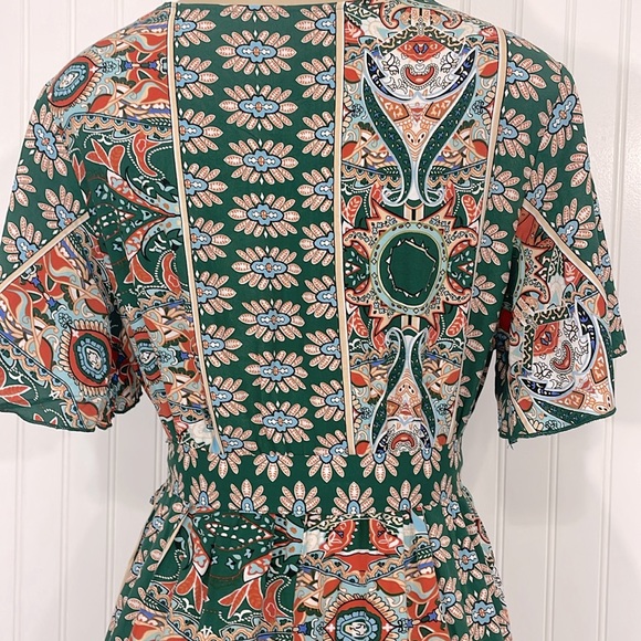 Boho Maxi Dress Faux Wrap Side Slits V Neck Short Flutter Sleeves Like New Small - Picture 7 of 17